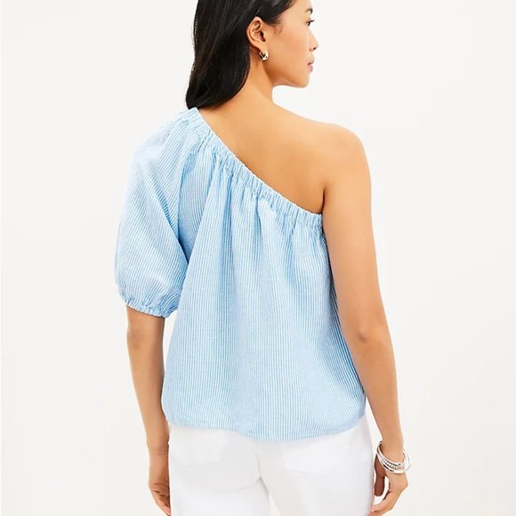 LOFT Striped One Shoulder Blouse - Picture 3 of 9